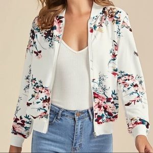 NWOT White Floral Fashion Bomber Jacket